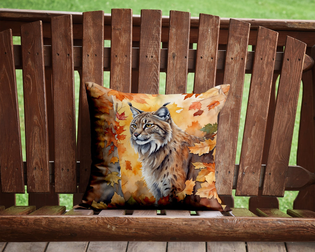 Highlander Lynx Cat in Fall Leaves Decorative Throw Pillow 14x14 Indoor Outdoor Accent Cushion, Fabric Cover with Insert for Sofa, Bed, Porch & Living Room