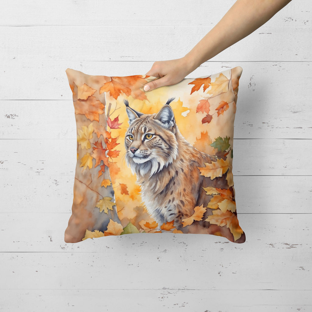 Highlander Lynx Cat in Fall Leaves Decorative Throw Pillow 18x18 Indoor Outdoor Accent Cushion, Fabric Cover with Insert for Sofa, Bed, Porch & Living Room