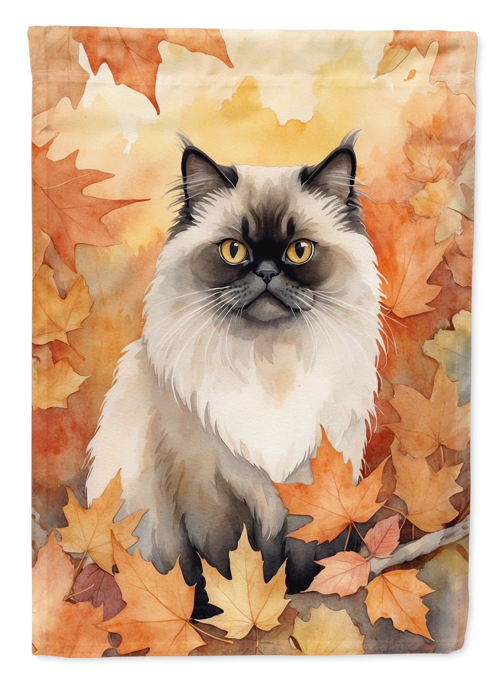 Himalayan Cat in Fall Leaves House Flag 28x40 Porch Sleeve Pole Decorative Outside Yard Banner Artwork Wall Hanging, Polyester
