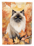 Himalayan Cat in Fall Leaves House Flag 28x40 Porch Sleeve Pole Decorative Outside Yard Banner Artwork Wall Hanging, Polyester