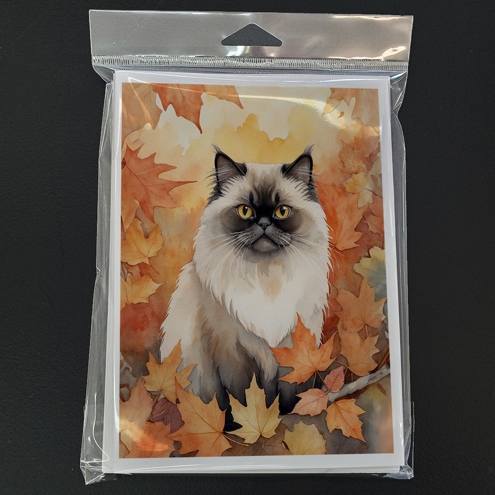 Himalayan Cat in Fall Leaves Greeting Cards Pack of 8 Blank Cards with Envelopes Whimsical A7 Size 5x7