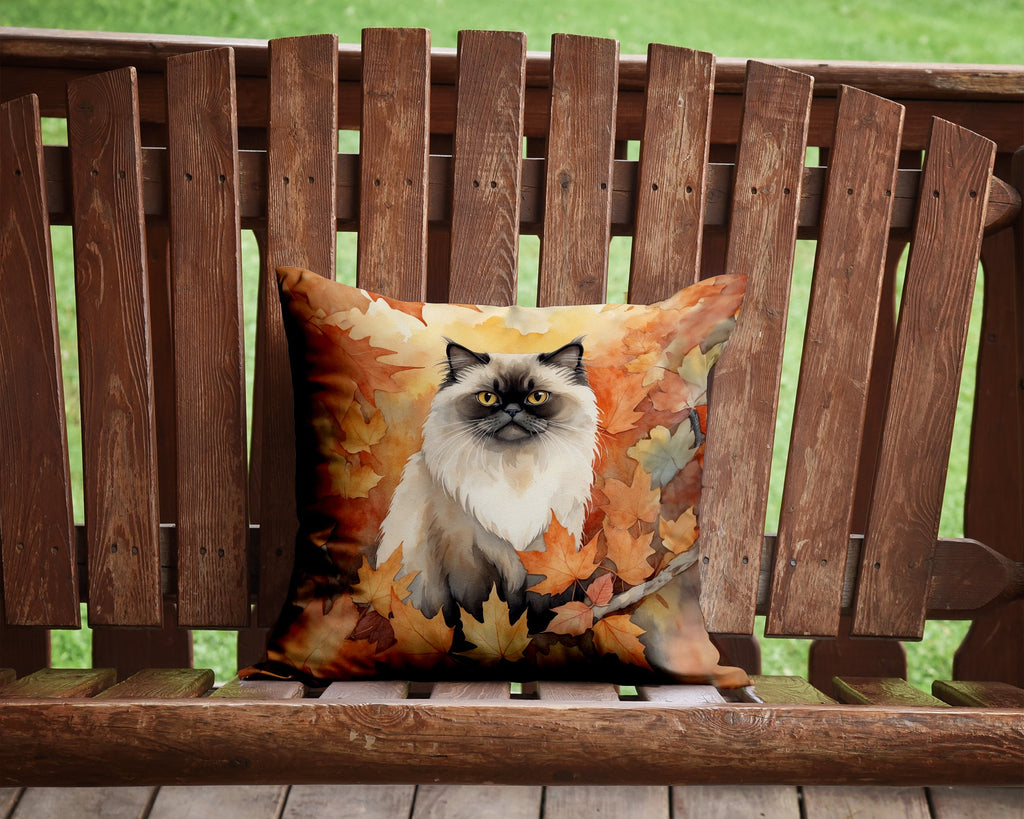 Himalayan Cat in Fall Leaves Decorative Throw Pillow 14x14 Indoor Outdoor Accent Cushion, Fabric Cover with Insert for Sofa, Bed, Porch & Living Room