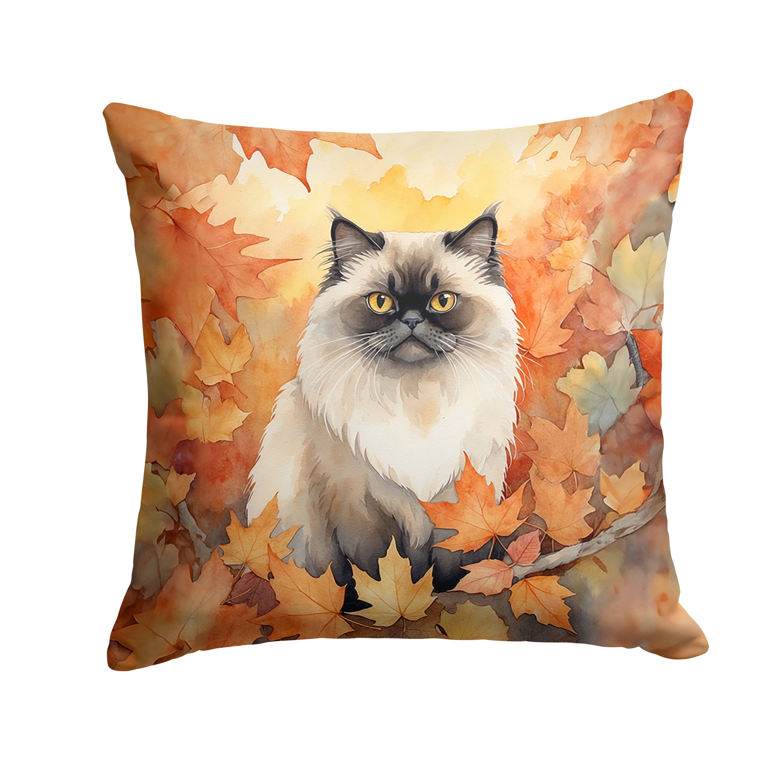 Himalayan Cat in Fall Leaves Decorative Throw Pillow 18x18 Indoor Outdoor Accent Cushion, Fabric Cover with Insert for Sofa, Bed, Porch & Living Room