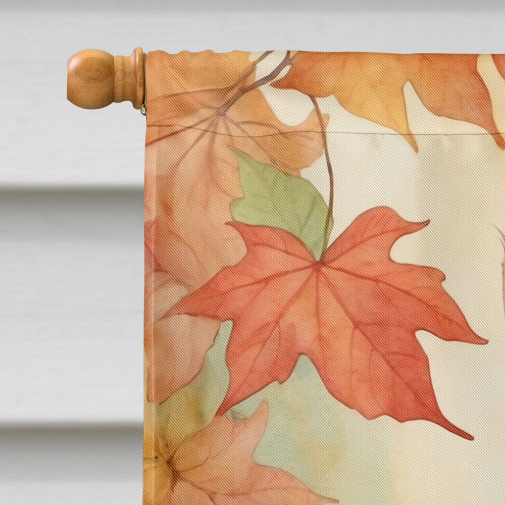 Japanese Bobtail Cat in Fall Leaves House Flag 28x40 Porch Sleeve Pole Decorative Outside Yard Banner Artwork Wall Hanging, Polyester