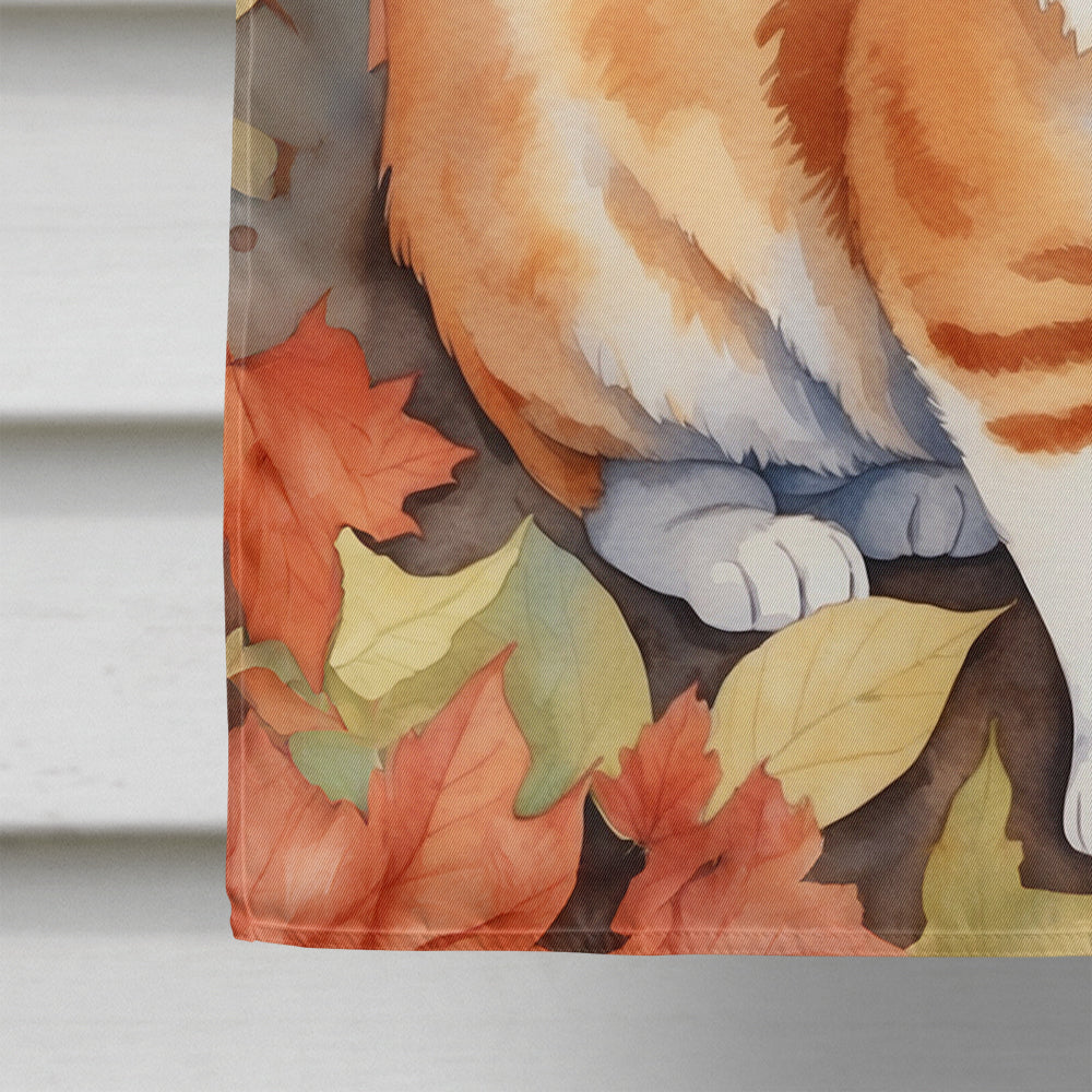 Japanese Bobtail Cat in Fall Leaves House Flag 28x40 Porch Sleeve Pole Decorative Outside Yard Banner Artwork Wall Hanging, Polyester