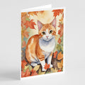 Japanese Bobtail Cat in Fall Leaves Greeting Cards Pack of 8 Blank Cards with Envelopes Whimsical A7 Size 5x7