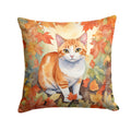 Japanese Bobtail Cat in Fall Leaves Decorative Throw Pillow 18x18 Indoor Outdoor Accent Cushion, Fabric Cover with Insert for Sofa, Bed, Porch & Living Room