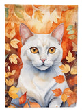 Khao Manee Cat in Fall Leaves House Flag 28x40 Porch Sleeve Pole Decorative Outside Yard Banner Artwork Wall Hanging, Polyester