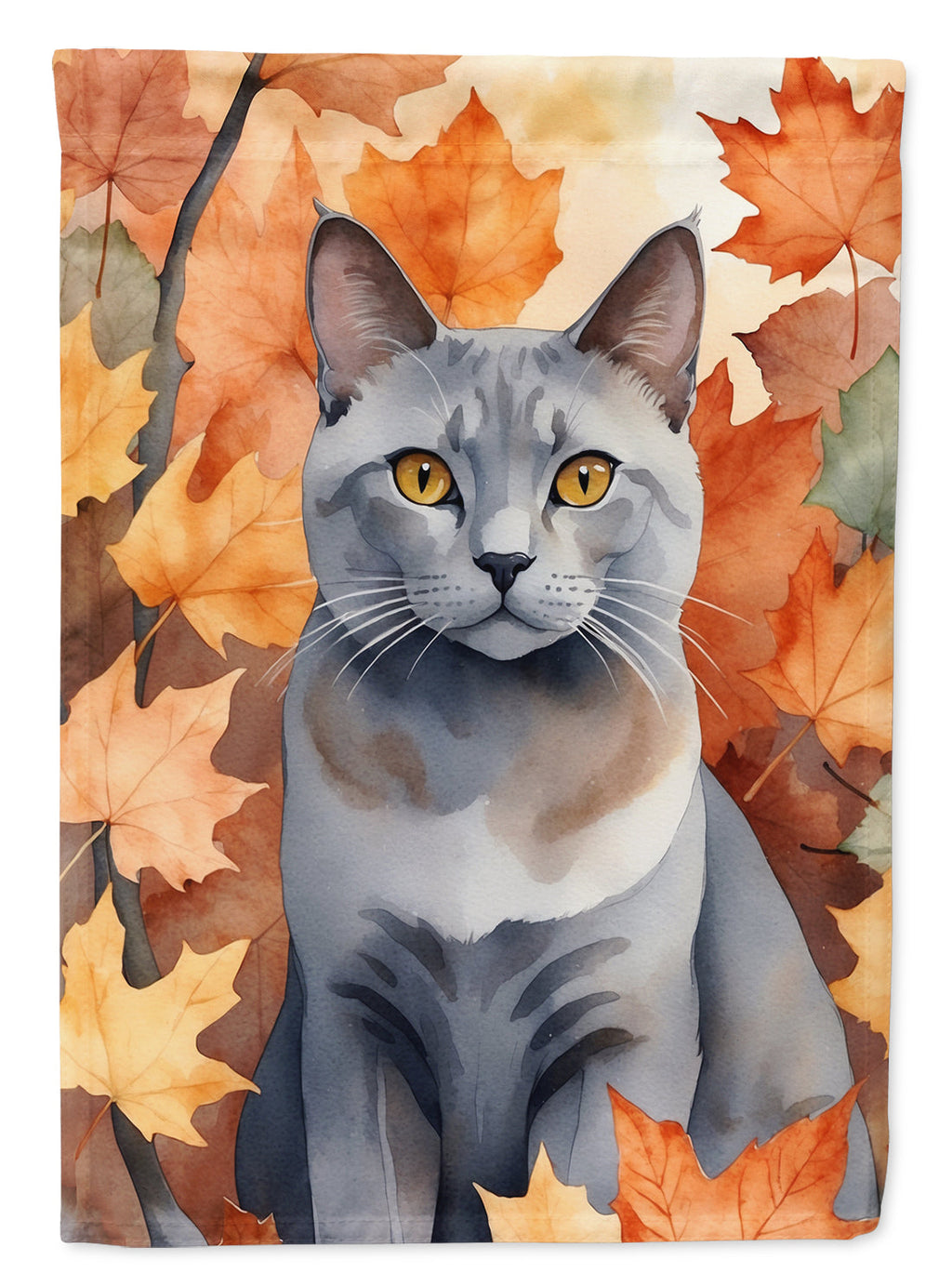 Korat Cat in Fall Leaves House Flag 28x40 Porch Sleeve Pole Decorative Outside Yard Banner Artwork Wall Hanging, Polyester