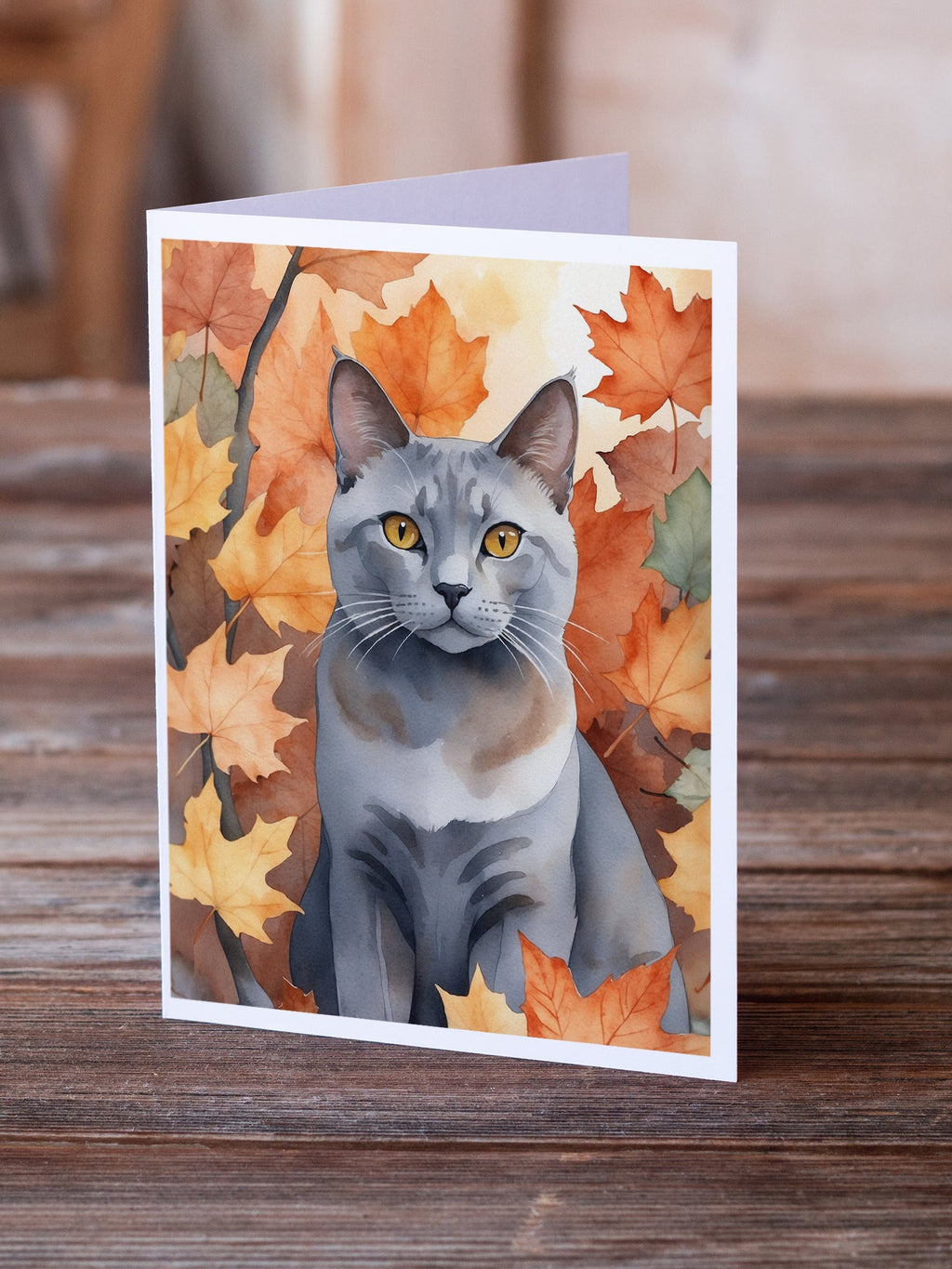 Korat Cat in Fall Leaves Greeting Cards Pack of 8 Blank Cards with Envelopes Whimsical A7 Size 5x7