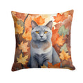 Korat Cat in Fall Leaves Decorative Throw Pillow 14x14 Indoor Outdoor Accent Cushion, Fabric Cover with Insert for Sofa, Bed, Porch & Living Room