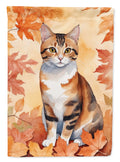 Korean Bobtail Cat in Fall Leaves House Flag 28x40 Porch Sleeve Pole Decorative Outside Yard Banner Artwork Wall Hanging, Polyester