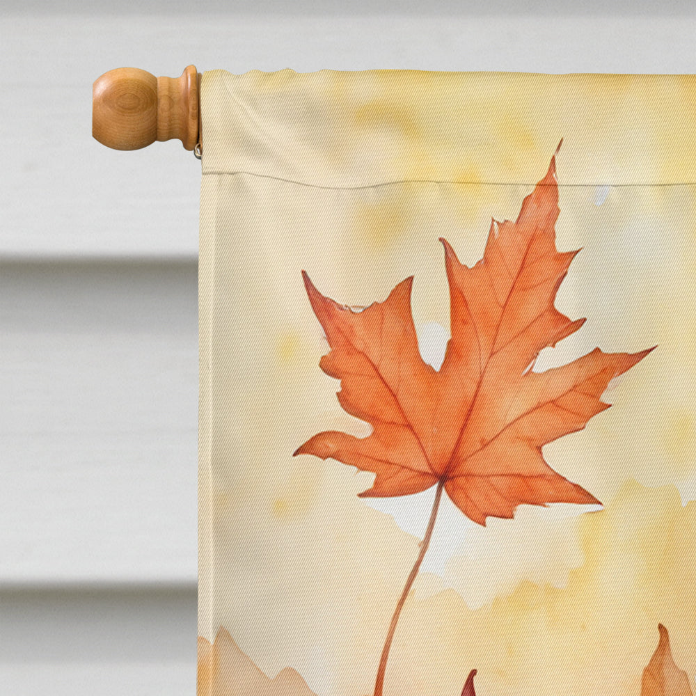 Kurilian Bobtail Cat in Fall Leaves House Flag 28x40 Porch Sleeve Pole Decorative Outside Yard Banner Artwork Wall Hanging, Polyester
