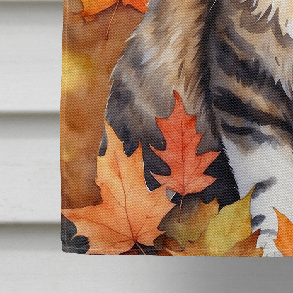 Kurilian Bobtail Cat in Fall Leaves House Flag 28x40 Porch Sleeve Pole Decorative Outside Yard Banner Artwork Wall Hanging, Polyester