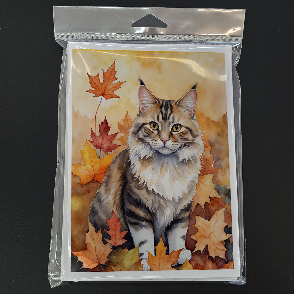 Kurilian Bobtail Cat in Fall Leaves Greeting Cards Pack of 8 Blank Cards with Envelopes Whimsical A7 Size 5x7