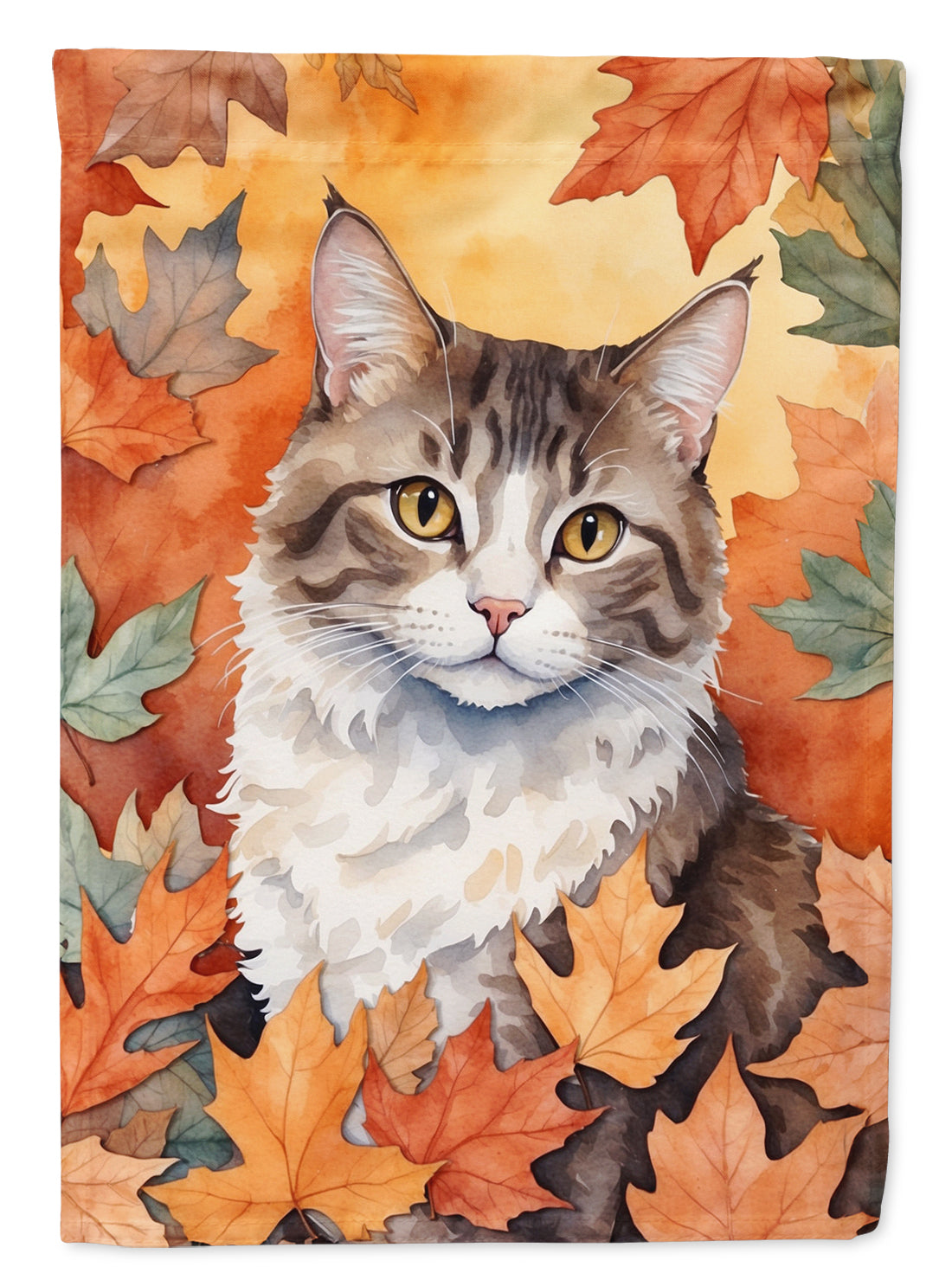 La Perm Cat in Fall Leaves House Flag 28x40 Porch Sleeve Pole Decorative Outside Yard Banner Artwork Wall Hanging, Polyester