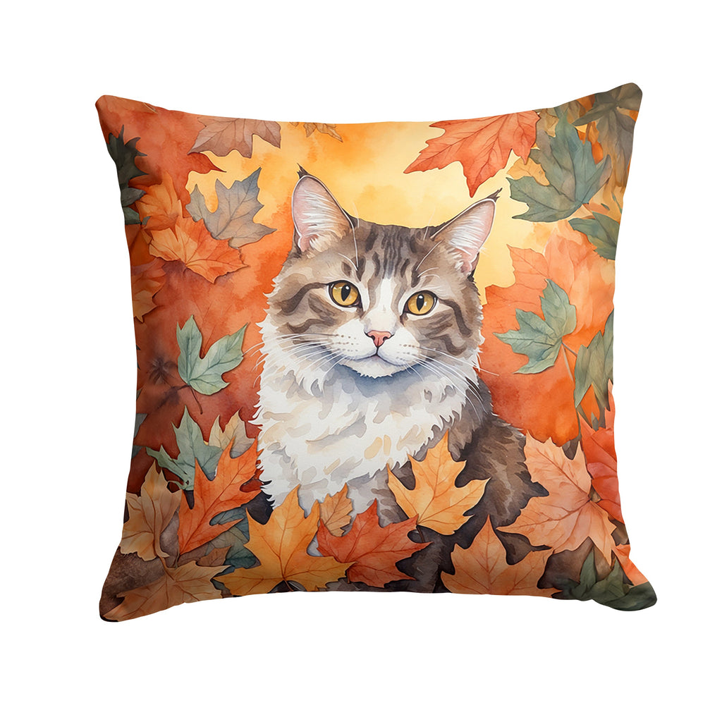 La Perm Cat in Fall Leaves Decorative Throw Pillow 18x18 Indoor Outdoor Accent Cushion, Fabric Cover with Insert for Sofa, Bed, Porch & Living Room