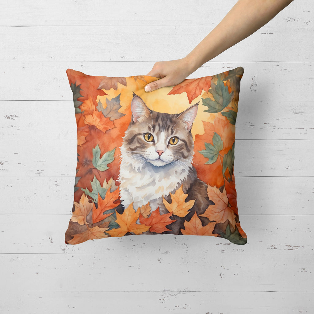 La Perm Cat in Fall Leaves Decorative Throw Pillow 18x18 Indoor Outdoor Accent Cushion, Fabric Cover with Insert for Sofa, Bed, Porch & Living Room