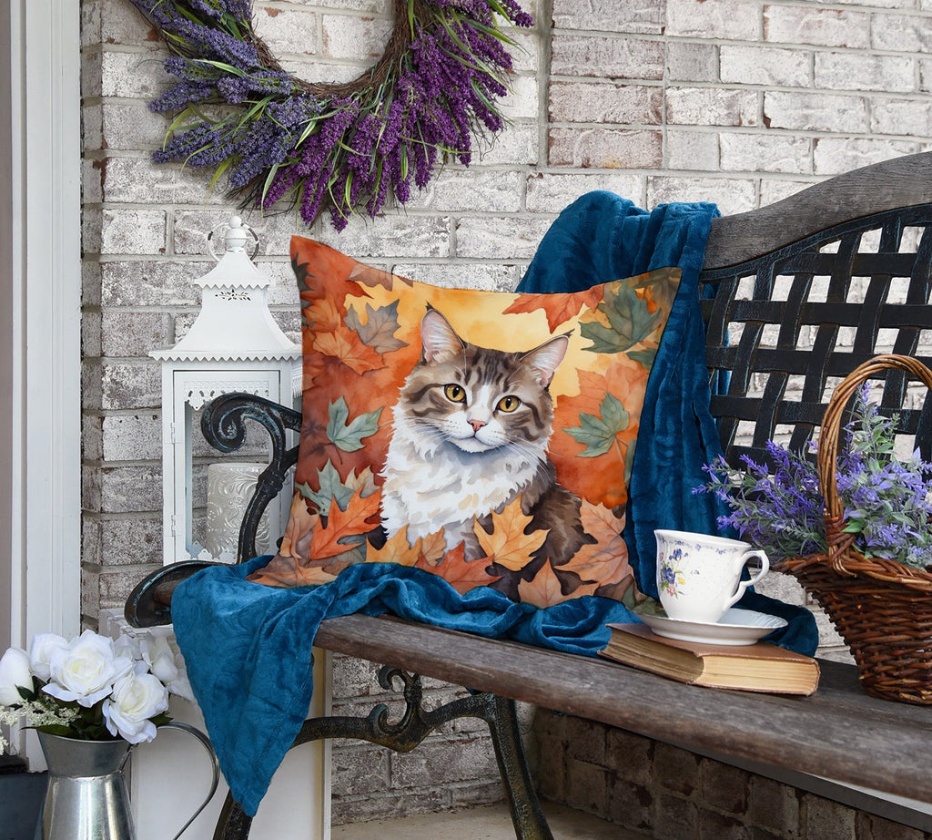 La Perm Cat in Fall Leaves Decorative Throw Pillow 18x18 Indoor Outdoor Accent Cushion, Fabric Cover with Insert for Sofa, Bed, Porch & Living Room