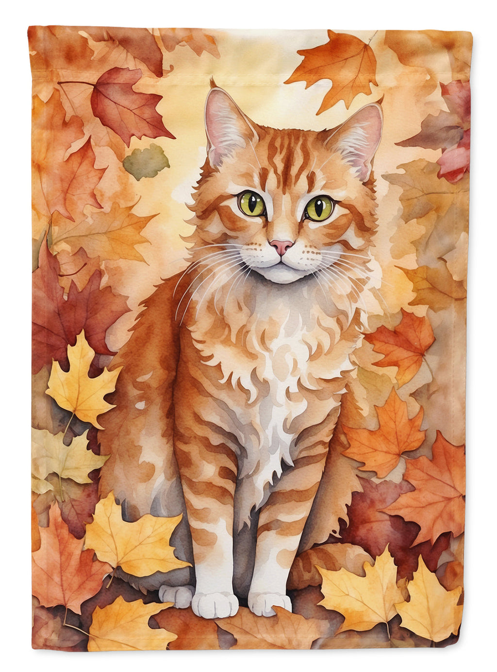 La Perm Cat in Fall Leaves House Flag 28x40 Porch Sleeve Pole Decorative Outside Yard Banner Artwork Wall Hanging, Polyester