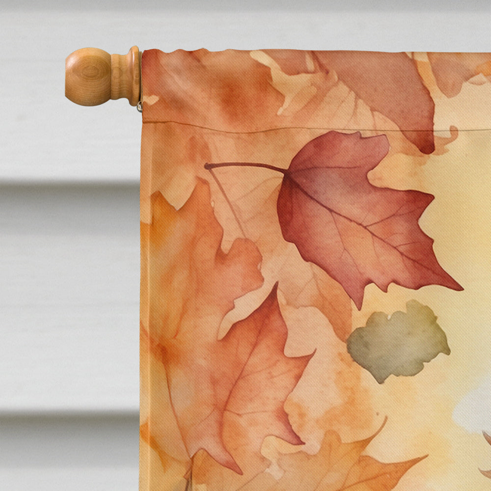 La Perm Cat in Fall Leaves House Flag 28x40 Porch Sleeve Pole Decorative Outside Yard Banner Artwork Wall Hanging, Polyester