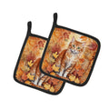 La Perm Cat in Fall Leaves Pot Holder Set of 2 Heat Resistant Quilted Hot Pads 7.5 x 7.5 Inch, Insulated Kitchen Trivets for Cooking & Baking