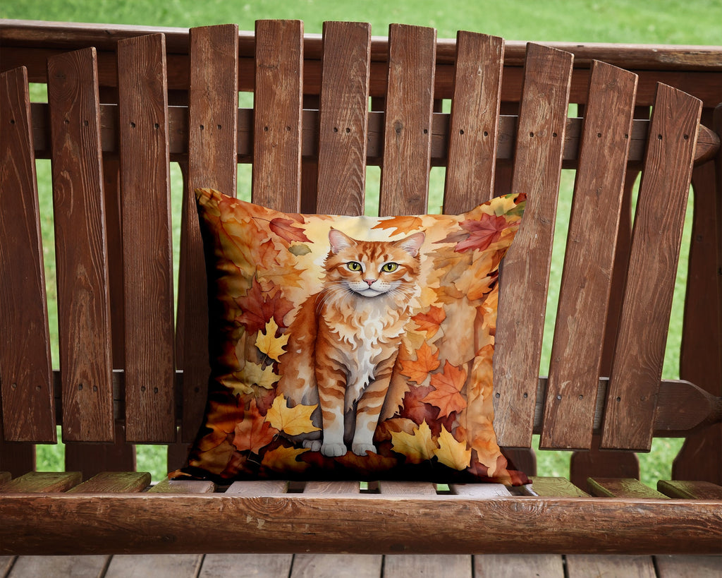 La Perm Cat in Fall Leaves Decorative Throw Pillow 14x14 Indoor Outdoor Accent Cushion, Fabric Cover with Insert for Sofa, Bed, Porch & Living Room