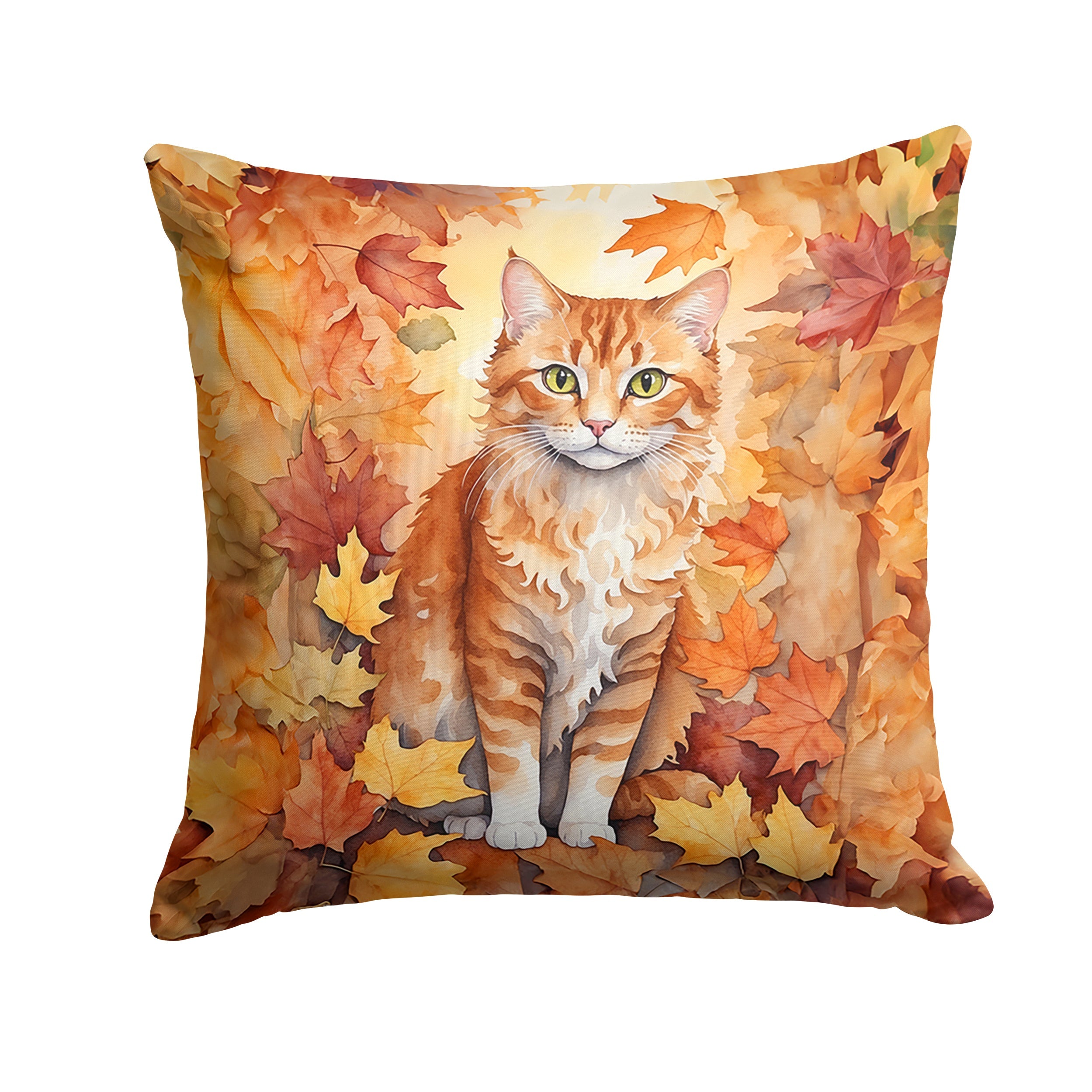 La Perm Cat in Fall Leaves Decorative Throw Pillow 18x18 Indoor Outdoor Accent Cushion, Fabric Cover with Insert for Sofa, Bed, Porch & Living Room
