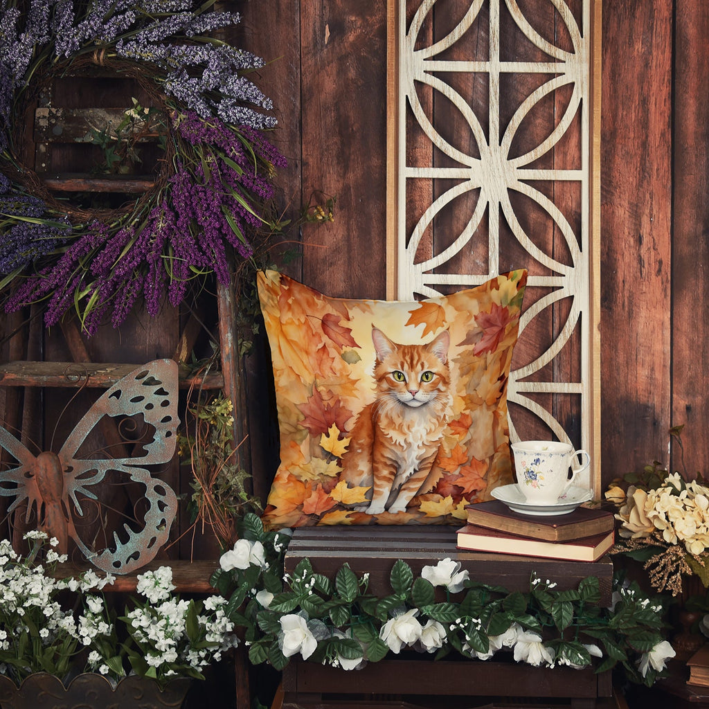 La Perm Cat in Fall Leaves Decorative Throw Pillow 18x18 Indoor Outdoor Accent Cushion, Fabric Cover with Insert for Sofa, Bed, Porch & Living Room