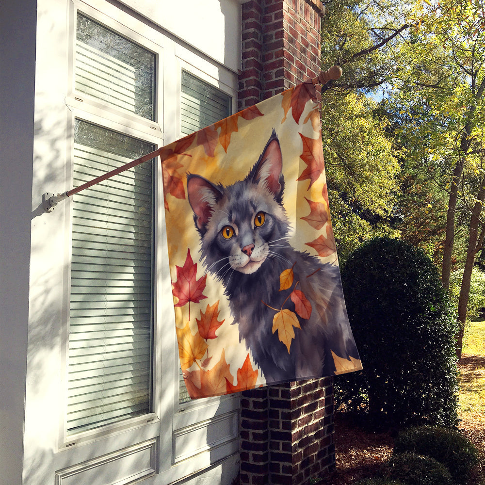 Lykoi Cat in Fall Leaves House Flag 28x40 Porch Sleeve Pole Decorative Outside Yard Banner Artwork Wall Hanging, Polyester