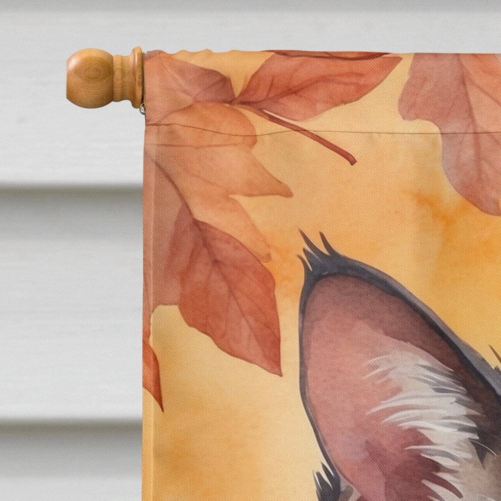 Lykoi Cat in Fall Leaves House Flag 28x40 Porch Sleeve Pole Decorative Outside Yard Banner Artwork Wall Hanging, Polyester