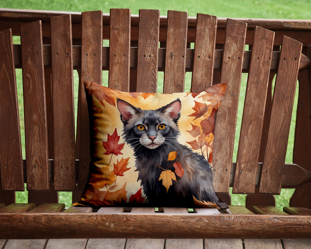 Lykoi Cat in Fall Leaves Decorative Throw Pillow 14x14 Indoor Outdoor Accent Cushion, Fabric Cover with Insert for Sofa, Bed, Porch & Living Room