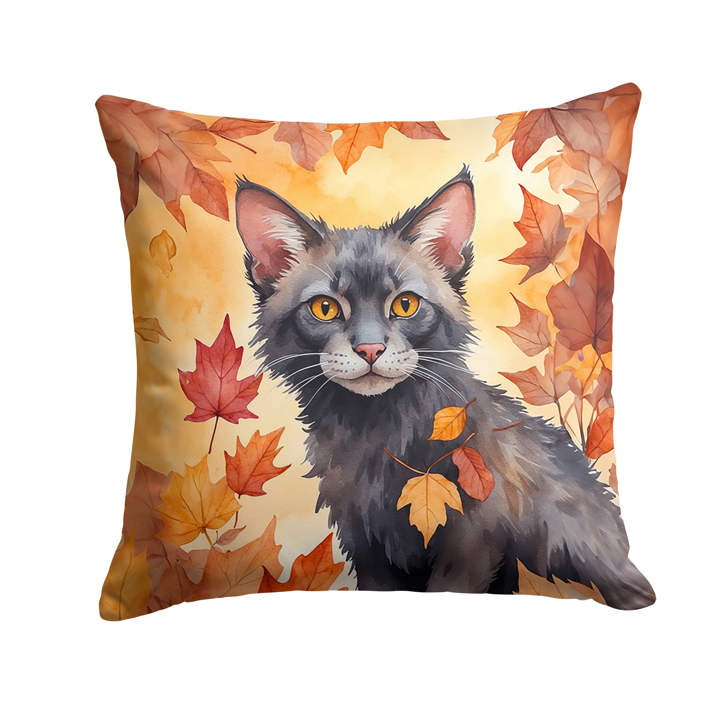 Lykoi Cat in Fall Leaves Decorative Throw Pillow 18x18 Indoor Outdoor Accent Cushion, Fabric Cover with Insert for Sofa, Bed, Porch & Living Room