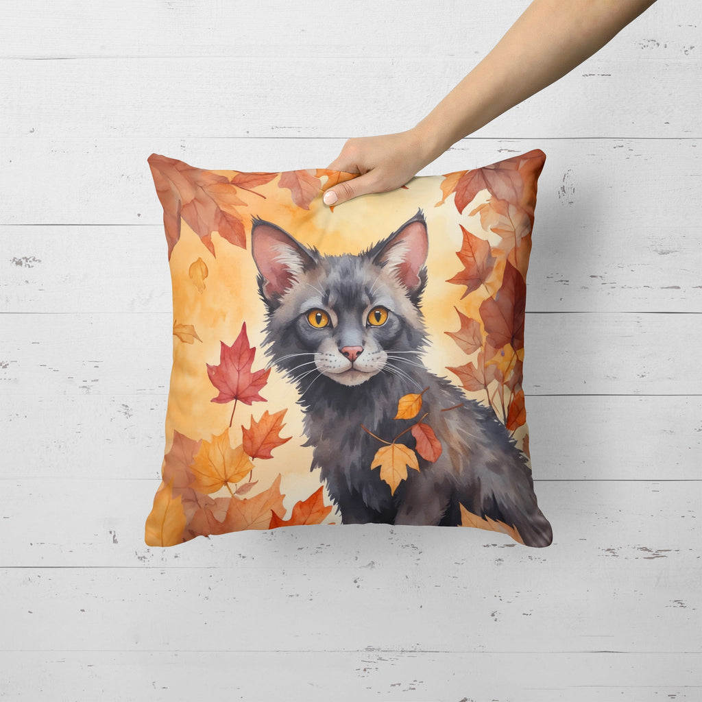 Lykoi Cat in Fall Leaves Decorative Throw Pillow 18x18 Indoor Outdoor Accent Cushion, Fabric Cover with Insert for Sofa, Bed, Porch & Living Room