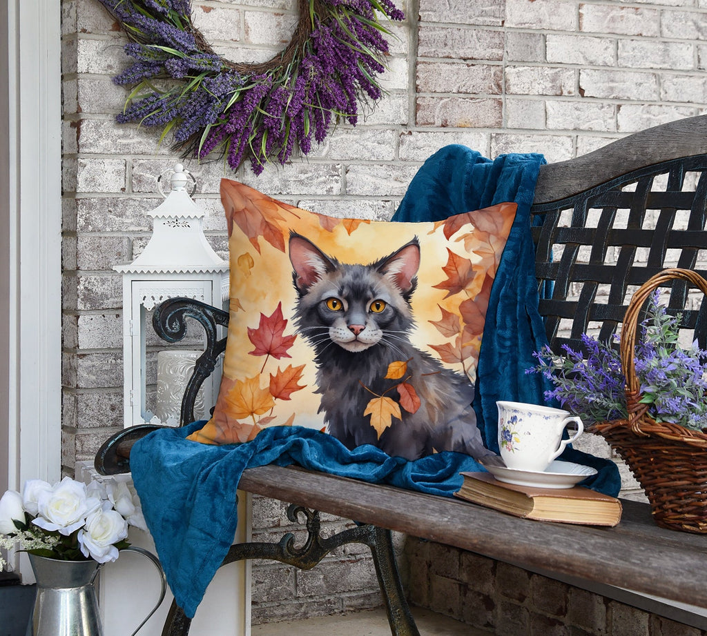 Lykoi Cat in Fall Leaves Decorative Throw Pillow 18x18 Indoor Outdoor Accent Cushion, Fabric Cover with Insert for Sofa, Bed, Porch & Living Room