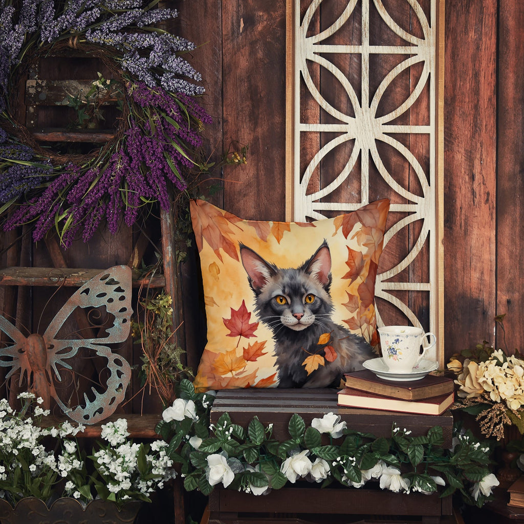 Lykoi Cat in Fall Leaves Decorative Throw Pillow 18x18 Indoor Outdoor Accent Cushion, Fabric Cover with Insert for Sofa, Bed, Porch & Living Room