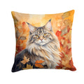 MaineCoon Cat in Fall Leaves Decorative Throw Pillow 14x14 Indoor Outdoor Accent Cushion, Fabric Cover with Insert for Sofa, Bed, Porch & Living Room
