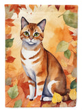 Malayan Cat in Fall Leaves House Flag 28x40 Porch Sleeve Pole Decorative Outside Yard Banner Artwork Wall Hanging, Polyester