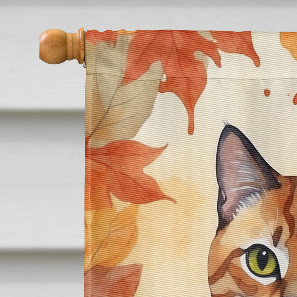 Malayan Cat in Fall Leaves House Flag 28x40 Porch Sleeve Pole Decorative Outside Yard Banner Artwork Wall Hanging, Polyester
