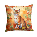 Malayan Cat in Fall Leaves Decorative Throw Pillow 14x14 Indoor Outdoor Accent Cushion, Fabric Cover with Insert for Sofa, Bed, Porch & Living Room