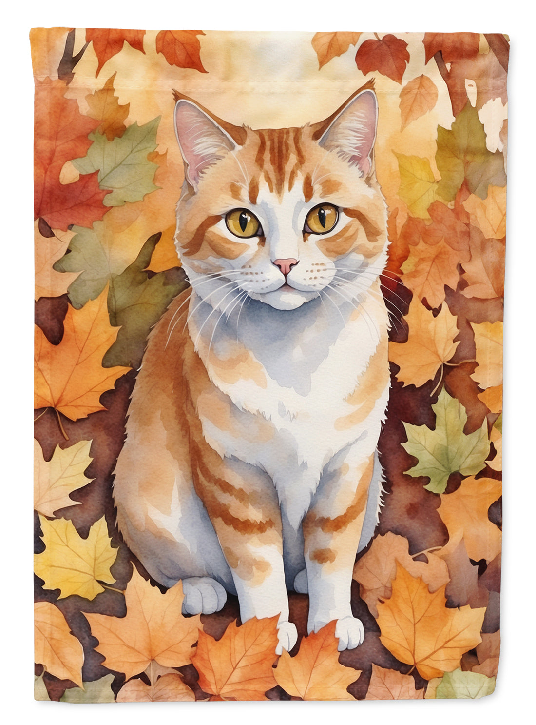 Manx Cat in Fall Leaves House Flag 28x40 Porch Sleeve Pole Decorative Outside Yard Banner Artwork Wall Hanging, Polyester