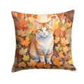 Manx Cat in Fall Leaves Decorative Throw Pillow 18x18 Indoor Outdoor Accent Cushion, Fabric Cover with Insert for Sofa, Bed, Porch & Living Room
