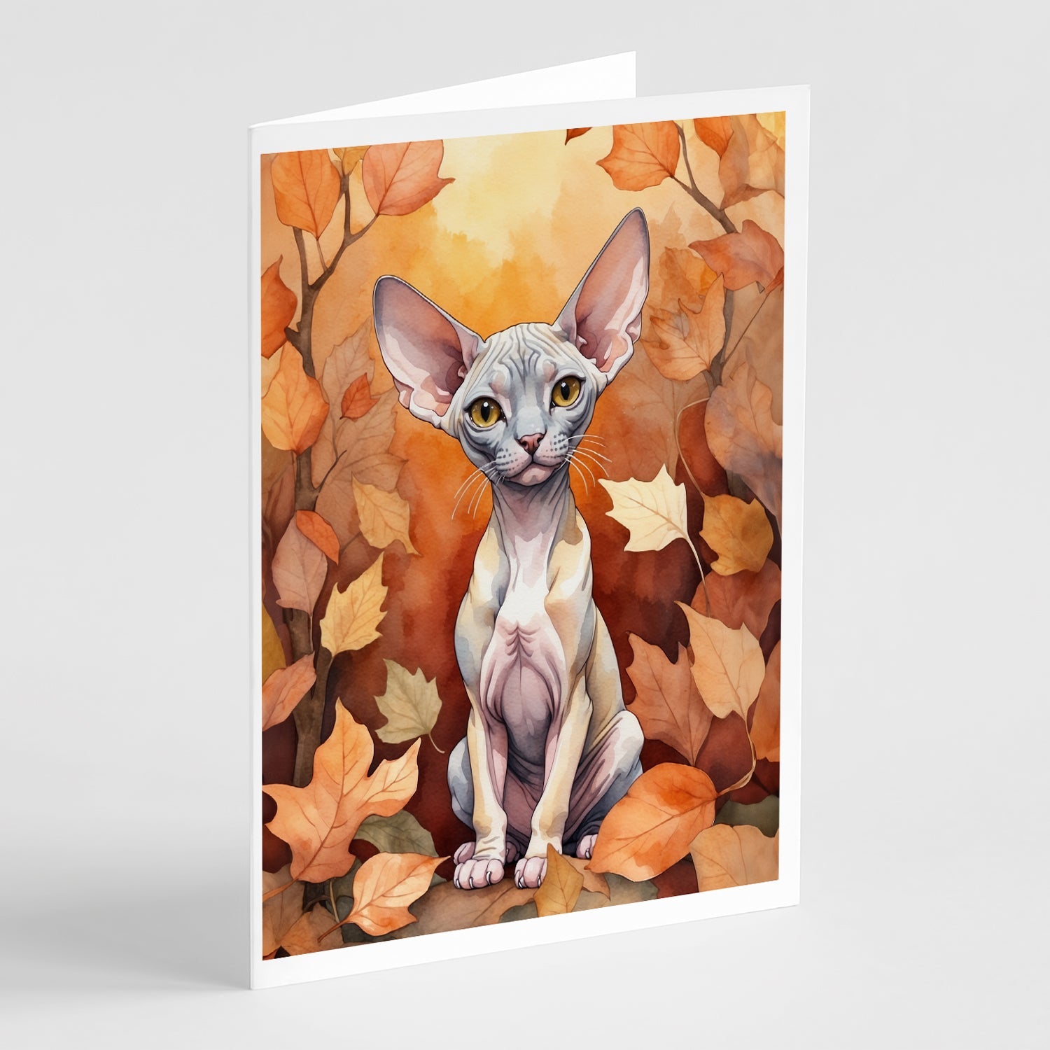 Minskin Cat in Fall Leaves Greeting Cards Pack of 8 Blank Cards with Envelopes Whimsical A7 Size 5x7