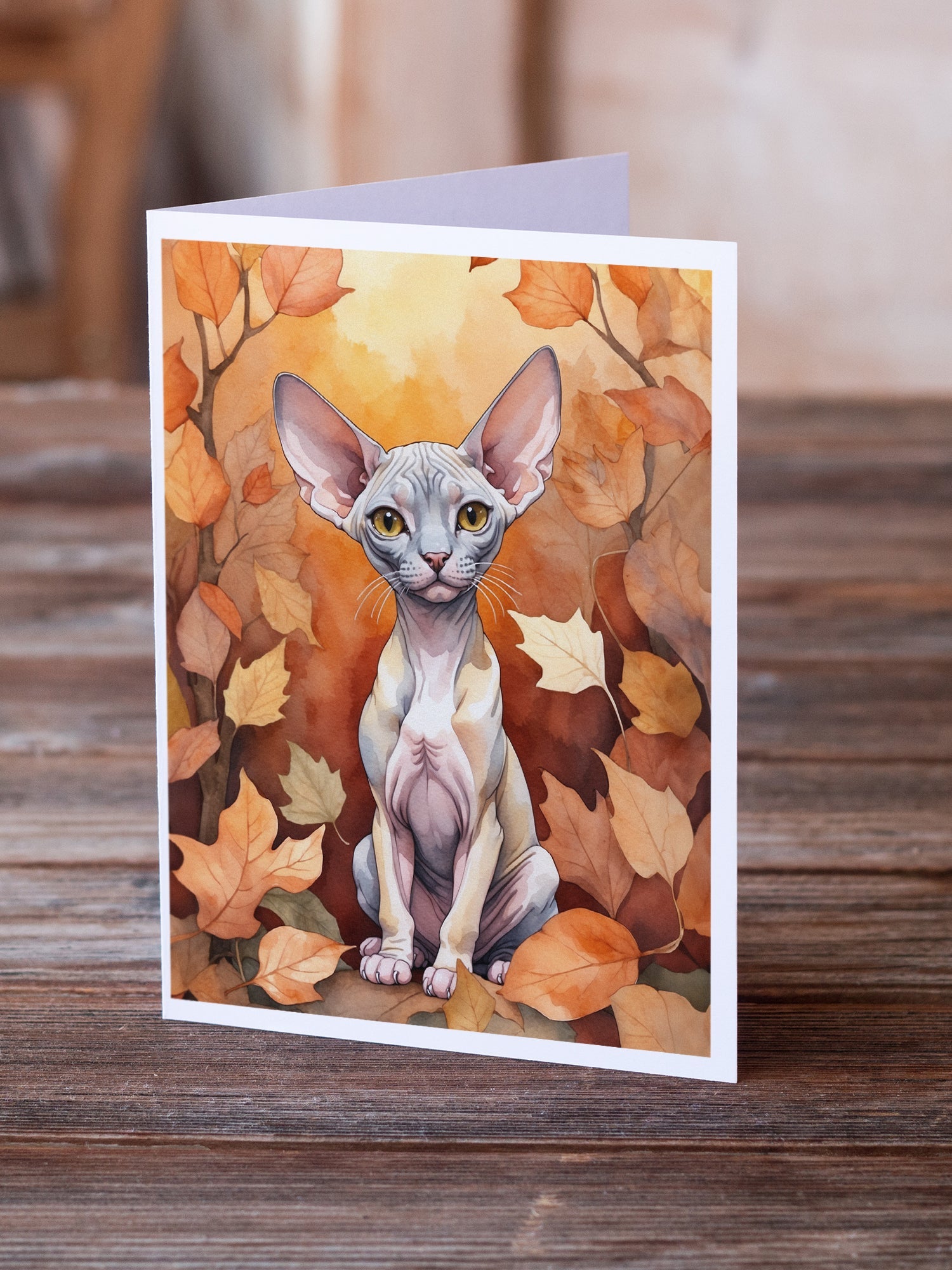 Minskin Cat in Fall Leaves Greeting Cards Pack of 8 Blank Cards with Envelopes Whimsical A7 Size 5x7