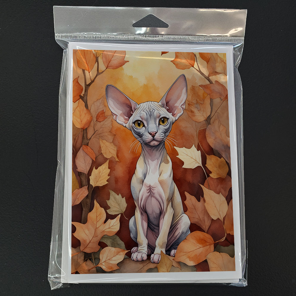 Minskin Cat in Fall Leaves Greeting Cards Pack of 8 Blank Cards with Envelopes Whimsical A7 Size 5x7