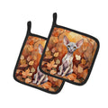 Minskin Cat in Fall Leaves Pot Holder Set of 2 Heat Resistant Quilted Hot Pads 7.5 x 7.5 Inch, Insulated Kitchen Trivets for Cooking & Baking
