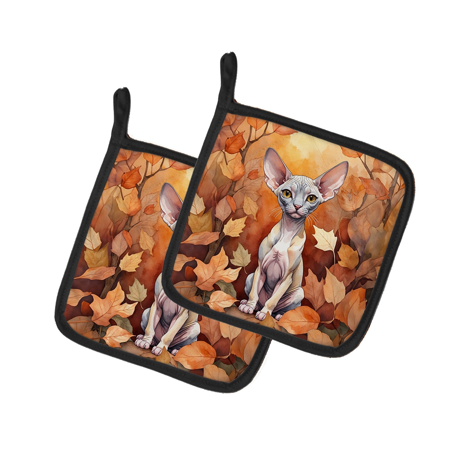 Minskin Cat in Fall Leaves Pot Holder Set of 2 Heat Resistant Quilted Hot Pads 7.5 x 7.5 Inch, Insulated Kitchen Trivets for Cooking & Baking