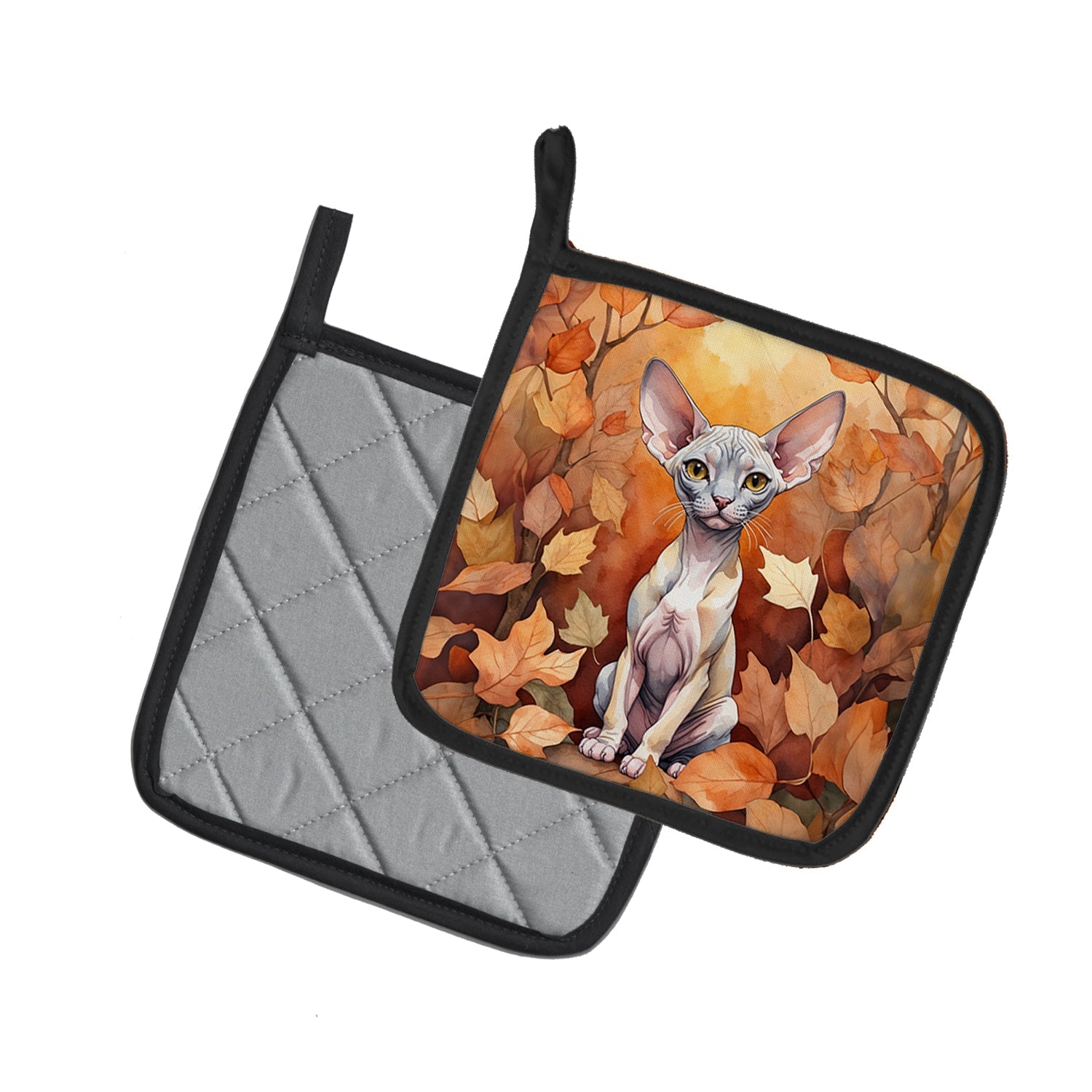 Minskin Cat in Fall Leaves Pot Holder Set of 2 Heat Resistant Quilted Hot Pads 7.5 x 7.5 Inch, Insulated Kitchen Trivets for Cooking & Baking