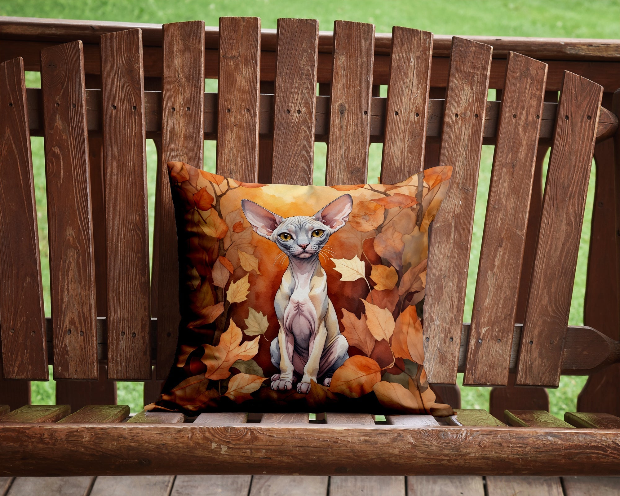 Minskin Cat in Fall Leaves Decorative Throw Pillow 14x14 Indoor Outdoor Accent Cushion, Fabric Cover with Insert for Sofa, Bed, Porch & Living Room