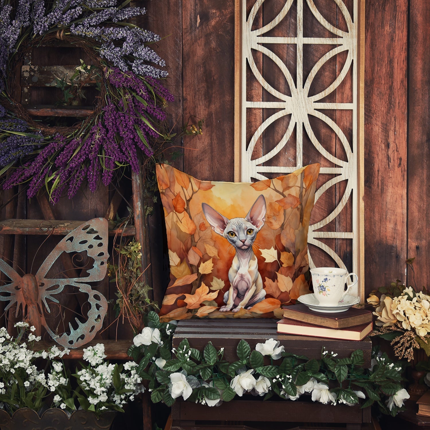 Minskin Cat in Fall Leaves Decorative Throw Pillow 18x18 Indoor Outdoor Accent Cushion, Fabric Cover with Insert for Sofa, Bed, Porch & Living Room